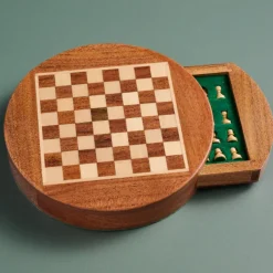 Acacia Wood Round Magnetic Chess Set