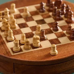 Acacia Wood Round Magnetic Chess Set