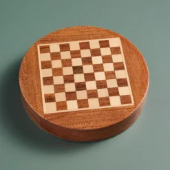 Acacia Wood Round Magnetic Chess Set