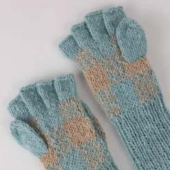 Aqua Tan Convertible Mittens - Fingerless Gloves