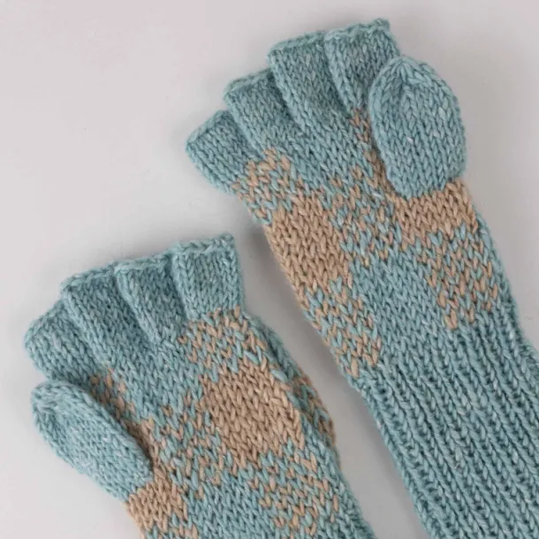 Aqua Tan Convertible Mittens - Fingerless Gloves