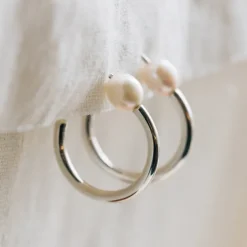 Ati Pearl Silver Hoop Earrings