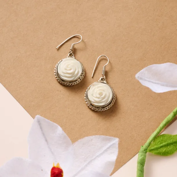 Bagaica Rose Carved Bone Earrings