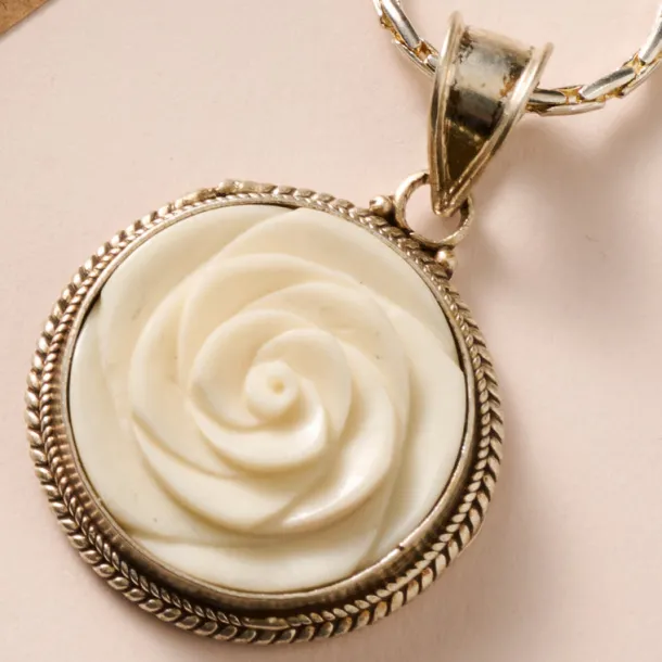 Bagaica Rose Carved Bone Necklace