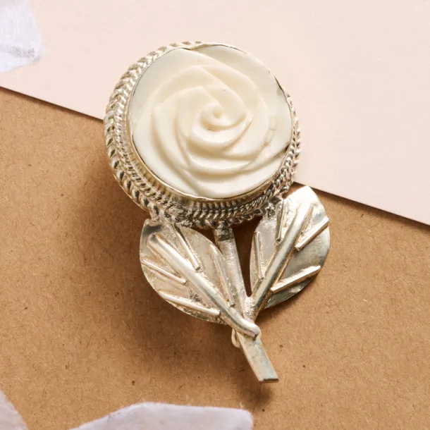 Bagaica Rose Carved Bone Pin