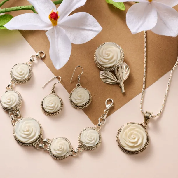 Bagaica Rose Carved Bone Bracelet
