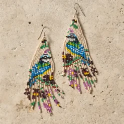 Beaded Bird Fringe Earrings