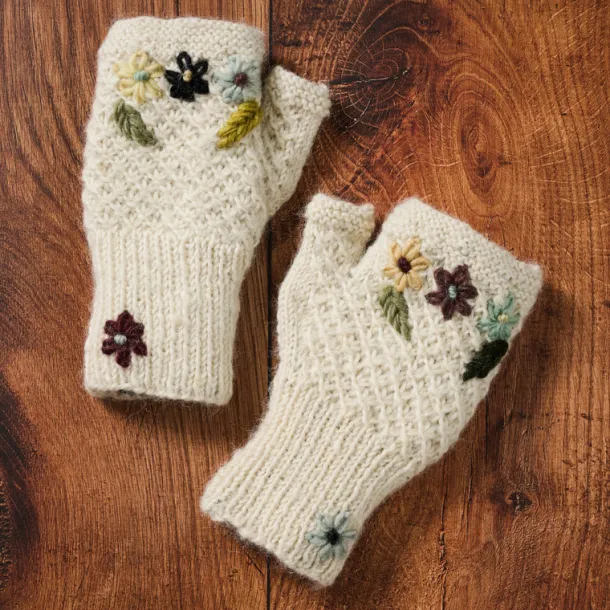 Blissful Flowers Embroidered Wrist Warmers