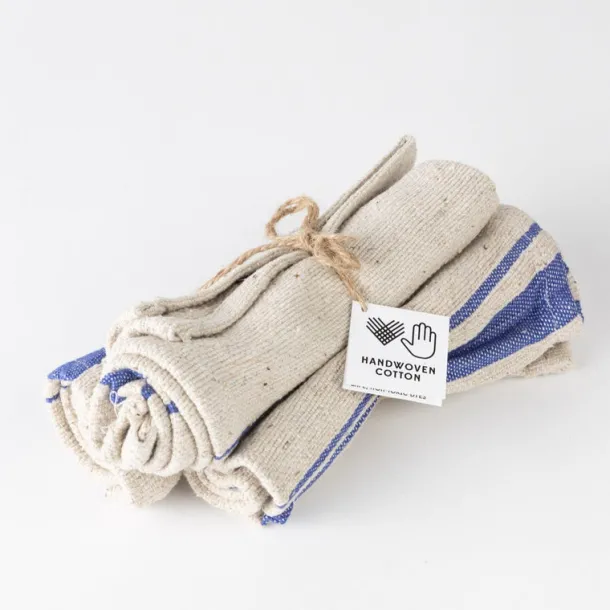 Blue Tan Wide Stripe Dish Cloth - Set of Three