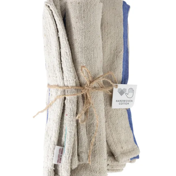 Blue Tan Wide Stripe Tea Towel Set - Set of Three