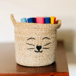 Cat Face Jute Basket