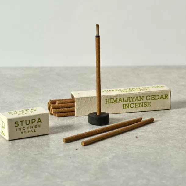 Cedar Incense Sticks & Holder - Set of 15