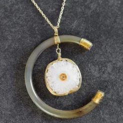 Celestial Reclaimed Horn & Geode Pendant Necklace