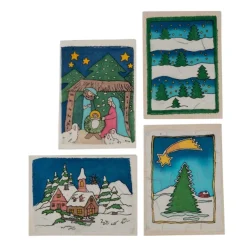 Christmas Cards - Nativity & Trees - Set of 4