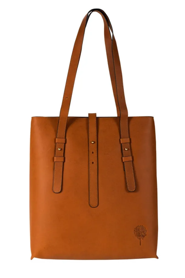Cognac Eco-Leather Shoulder Bag