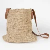 Crochet Jute Shoulder Bag - Leather Strap