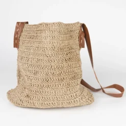 Crochet Jute Shoulder Bag - Leather Strap