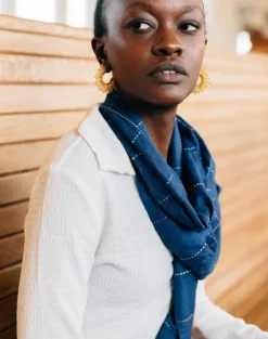 Deep Blue Kantha Stitch Scarf