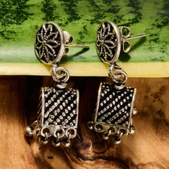 Dohara Silvertone Jhumka Drop Earrings