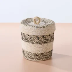 Dorakata Stitched Jute Basket with Lid