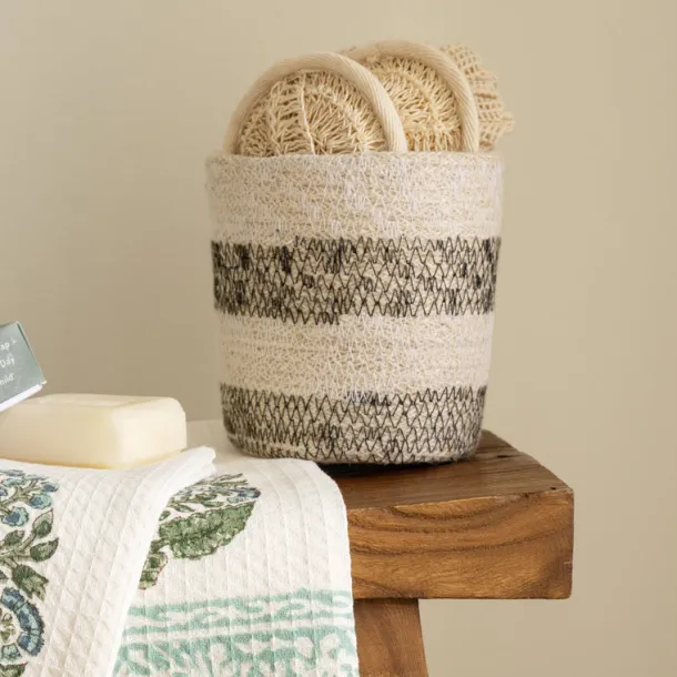 Dorakata Stitched Jute Basket - 5.5"H