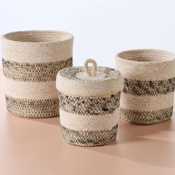 Dorakata Stitched Jute Basket with Lid