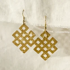 Endless Knot Hammered Brass Drop Earrings