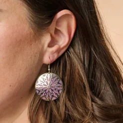 Etched Silver & Purple Medallion Earrings