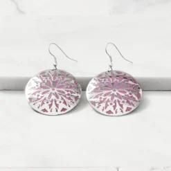 Etched Silver & Purple Medallion Earrings