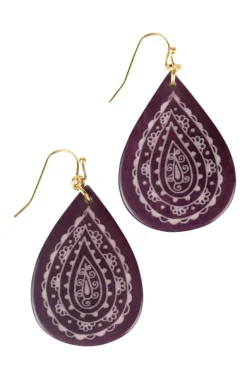 Etched Tagua Teardrop Earrings