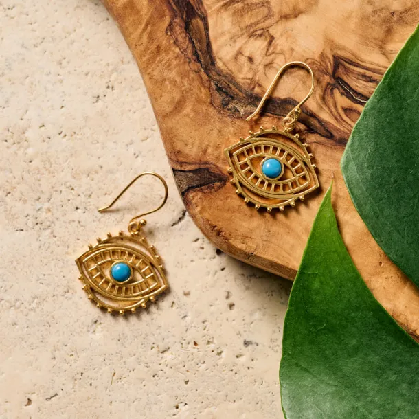 Firoza Evil Eye Dangle Earrings