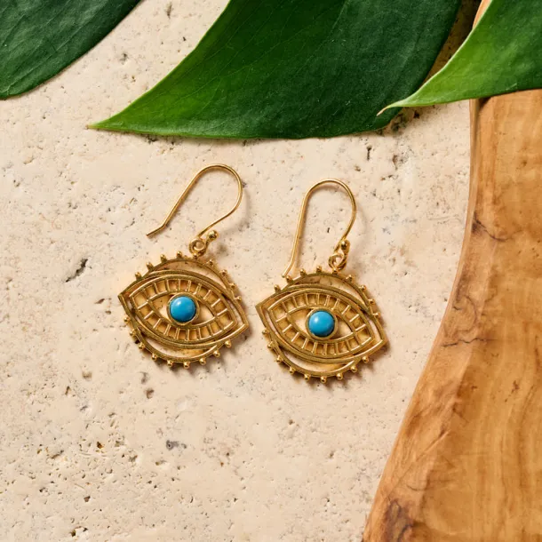 Firoza Evil Eye Dangle Earrings