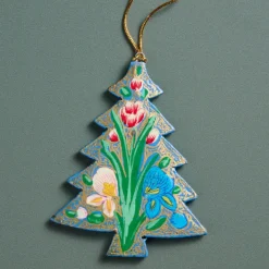 Floral Painted Willow Wood Tree Ornament