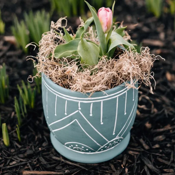 Geo Teal Terracotta Planter