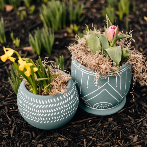 Geo Teal Terracotta Planter