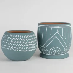 Geo Teal Terracotta Planter