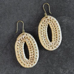 Ghamsa Natural Woven Grass Hoop Earrings
