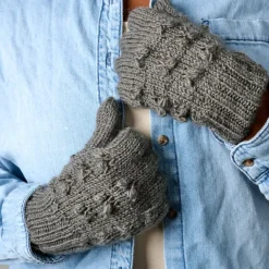 Gray Knobby Wool Gloves