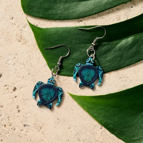 Hand Painted Gourd Turtle Dangle Earrings