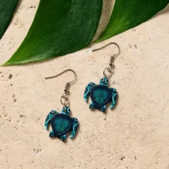 Hand Painted Gourd Turtle Dangle Earrings