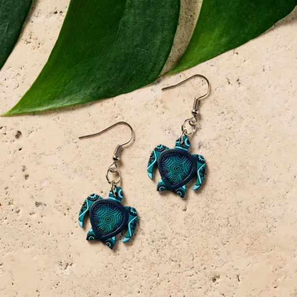 Hand Painted Gourd Turtle Dangle Earrings