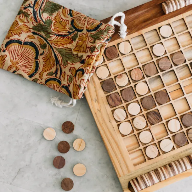 Handcarved Wood Reversi Game
