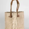 Jute & Cotton Tote with Leather Handles