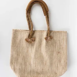 Jute & Cotton Tote with Leather Handles