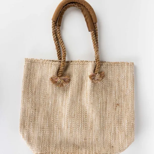 Jute & Cotton Tote with Leather Handles