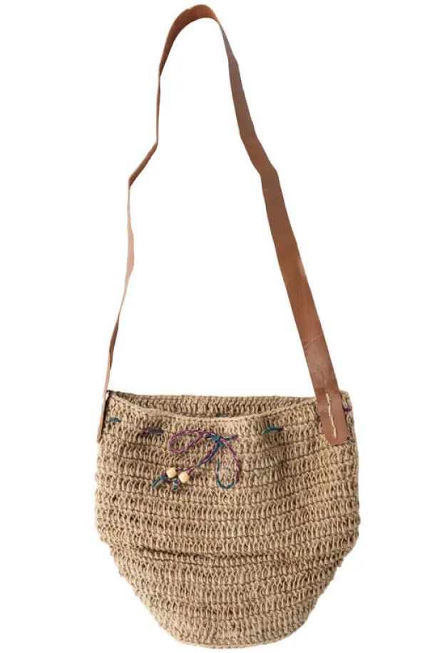 Jute Bucket Bag - Leather Strap