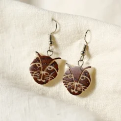 Kitty-Cat Tagua Drop Earrings