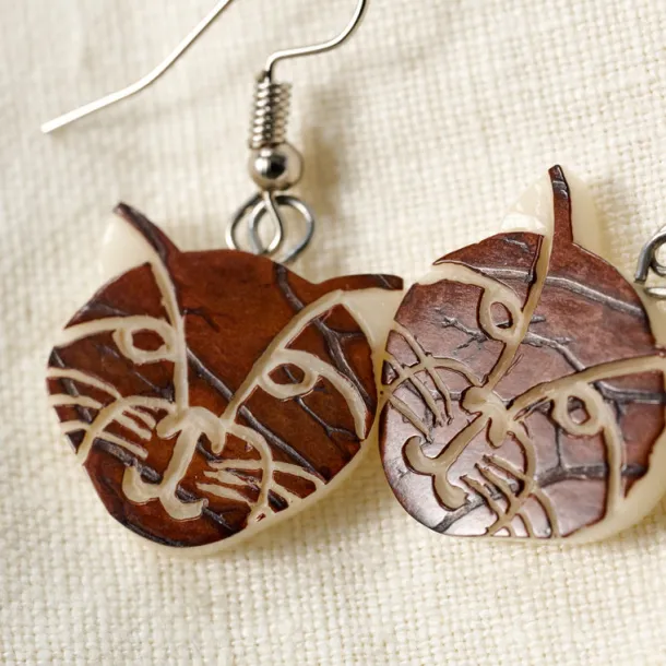 Kitty-Cat Tagua Drop Earrings