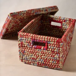 Lidded Sari Storage Basket 10.5H