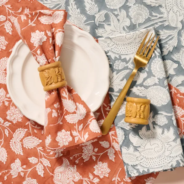 Lotus Blossom Carved Wood Napkin Rings